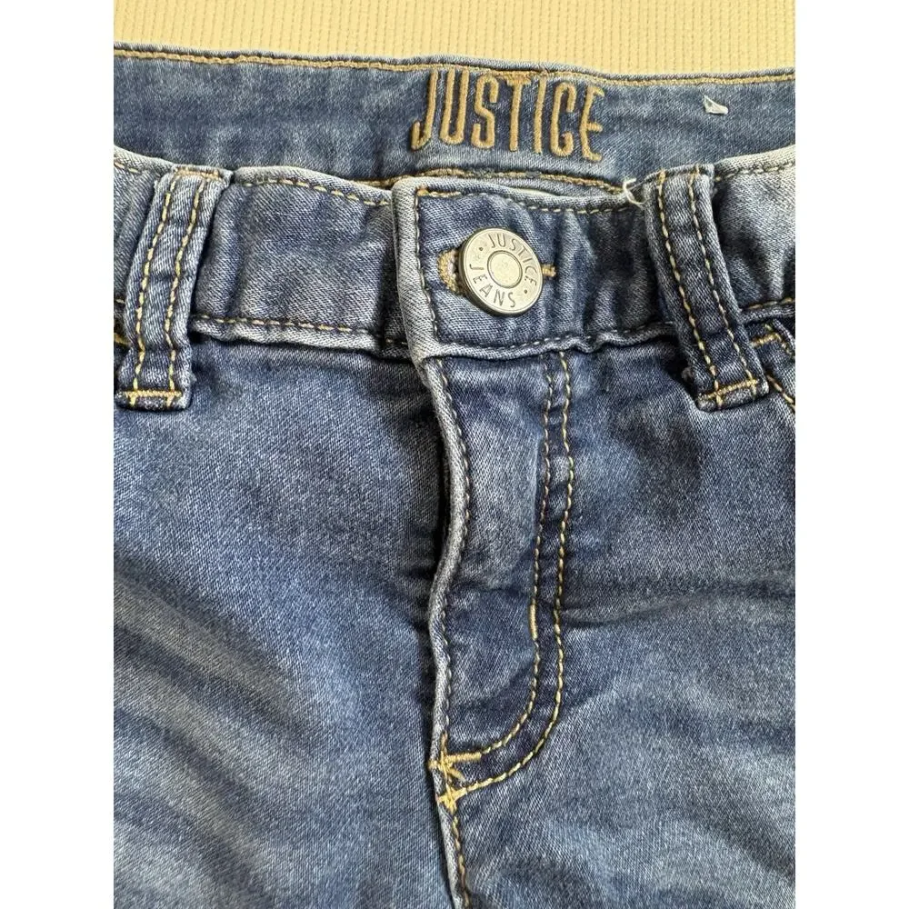 Justice Girls Denim Blue Jean Shorts Size 12 Rolled Cuff Faded